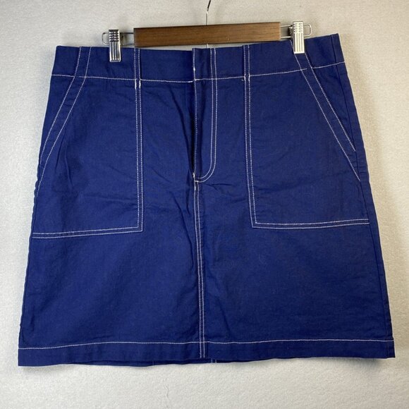 J.Crew Skirt Womens Size 14 Linen Cotton Blue Pockets Knee Length Academia Study - Picture 1 of 11